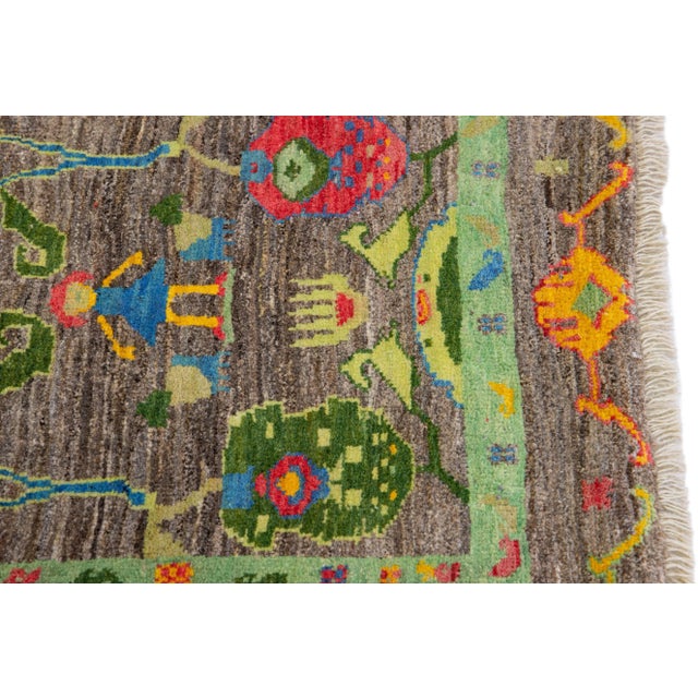 Coffee Modern Oushak Handmade Designed Multicolor Wool Runner With Allover Design For Sale - Image 8 of 11