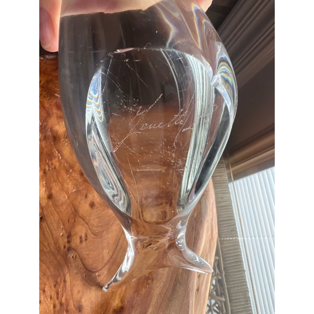 Murano 1990s Clear Hand-Blown Glass Bird Figurine Signed Style of Murano For Sale - Image 4 of 4