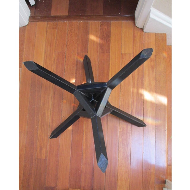 This most unique 1960s tripod wood table base.is incredible. Geometric. I absolutely love this piece. We are offering it...