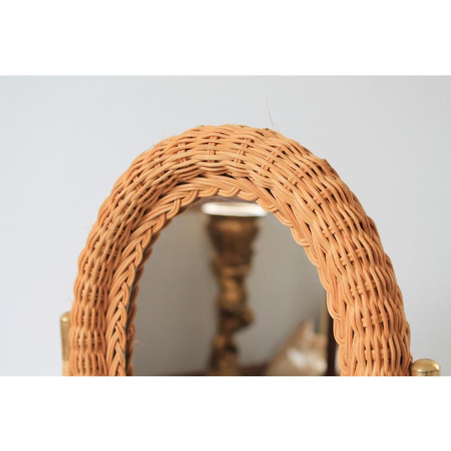 Beige Vintage Wicker Rattan Oval Vanity Mirror For Sale - Image 8 of 9