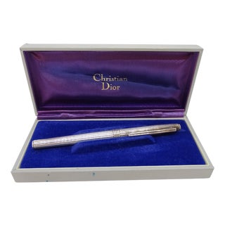 Grooved Ballpoint Pen in Silver-Plated Metal from Dior, 1970s For Sale