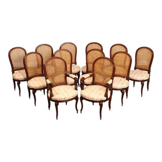 Late 20th Century French Louis XV Style Cane Back Dining Chairs - Set of 12 For Sale