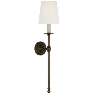 Chapman & Myers for Visual Comfort Signature Classic 27" Tail Sconce in Bronze with Linen Shade For Sale