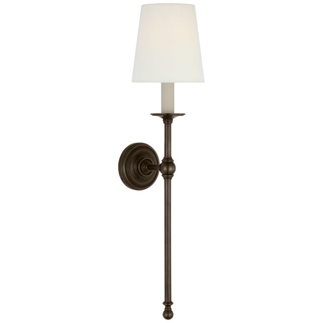 Chapman & Myers for Visual Comfort Signature Classic 27" Tail Sconce in Bronze with Linen Shade For Sale