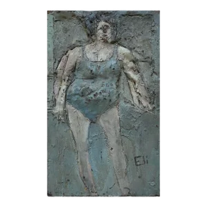 Rare 1964 James Havard Figurative Oil Painting "Jersey Girl" on Carved Wax With Gold Underlayer - Signed