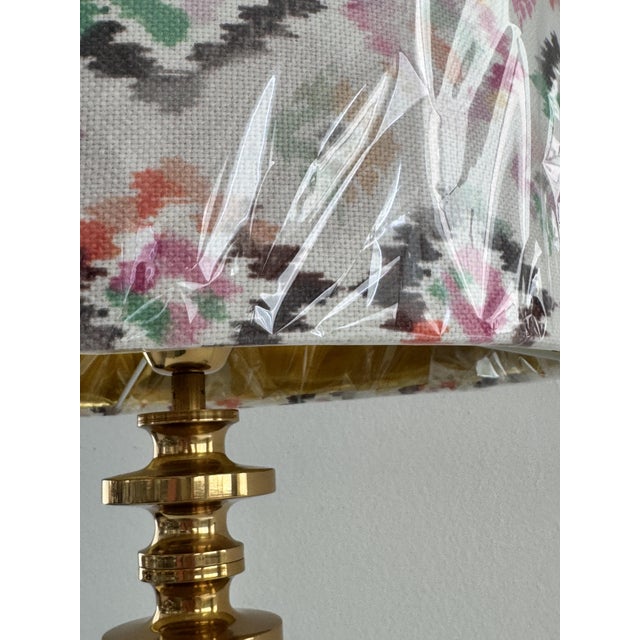 Mid-Century Brass Table Lamp with Ikat Lampshade, 1970s For Sale - Image 10 of 15