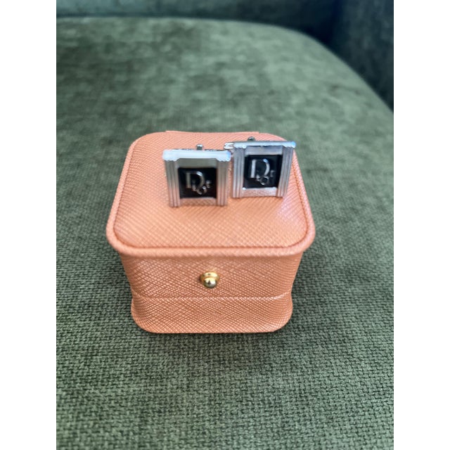 Late 20th Century Vintage Christian Dior Silver Plated Logo Cufflinks Circa 1970 In Bochic Case For Sale - Image 5 of 10
