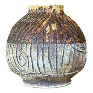 Vintage Boho Studio Pottery Scored Vase