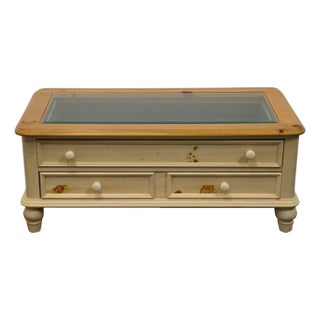 Broyhill Furniture Solid Knotty Fine Farmhouse Country Style 44" Accent Coffee Table W. Shadowbox Display For Sale