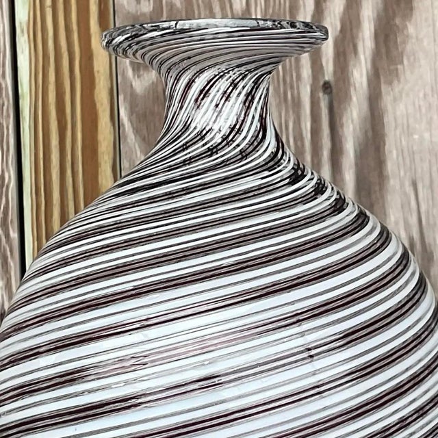 Black Vintage Signed Op Art Black & White Swirl Art Glass Vase For Sale - Image 8 of 13