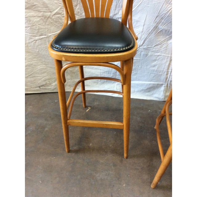 Mid 20th Century French Leather Counter or Barstools- a Pair For Sale - Image 6 of 12