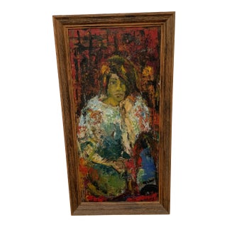 Contemporary Abstract Figurative Female Portrait Oil Painting Attributed to Roland Ladwig, Framed For Sale