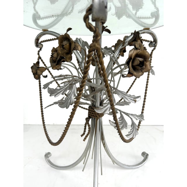 Italian Mid-Century Mixed Metal Wrought Iron Side Tables, Glass Tops, Pair For Sale In Miami - Image 6 of 8