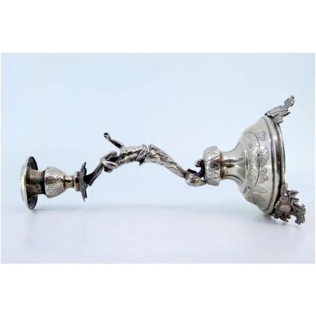 Metal Silver Candlestick with Flower For Sale - Image 7 of 11