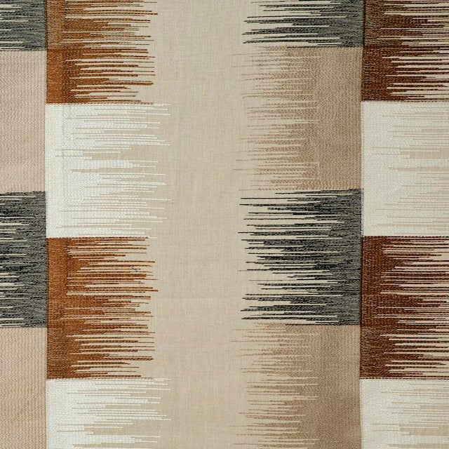 Bold and beautiful, this colorful, large scale stripe is embroidered on a linen ground, evoking the fabulous, feathered...