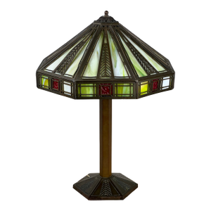 Antique Bradley & Hubbard Arts & Crafts Prairie School Slag Glass Lamp