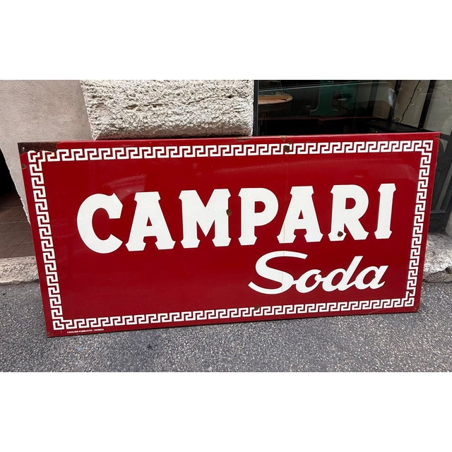 Campari Soda Sign in Enameled Metal, 1960s, in Very Good conditions. Designed 1960 to 1969