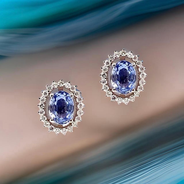Diamond Sapphire Earrings 14k Gold 3.24 TCW Certified For Sale In New York - Image 6 of 18