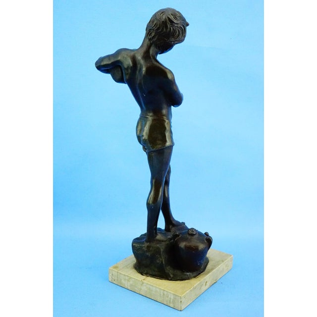 Large 20th Century Antimony Water Carrier Sculpture with Marble Base, Naples, Italy For Sale - Image 6 of 18