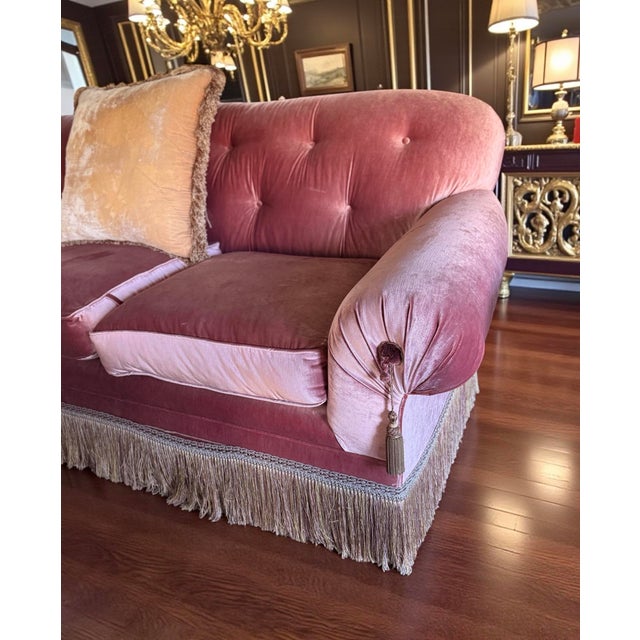 Textile Custom French Import Velvet Silk Rose Designer Hollywood Regency Sofa For Sale - Image 7 of 12