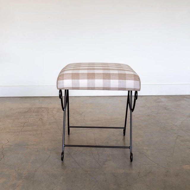 Panoplie Iron Loop Stool, Tan Gingham For Sale - Image 4 of 9