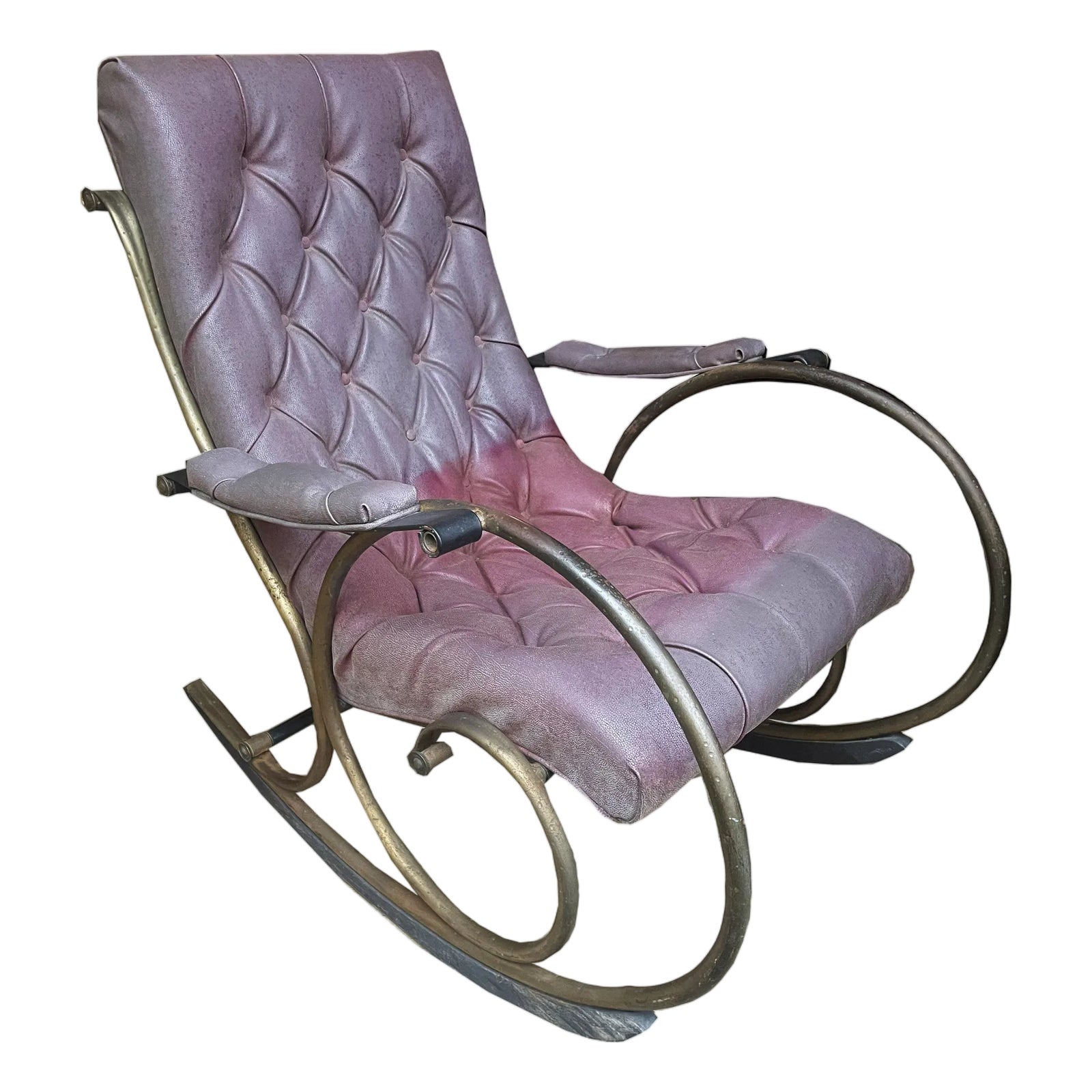 Mid 20th Century Lee Woodard Brass and Tufted-Leatherette Rocker | Chairish