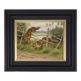 "Fox Hunting" Contemporary Reproduction Print on Canvas After Georges Frederic Rotig, Framed For Sale