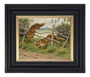 "Fox Hunting" Contemporary Reproduction Print on Canvas After Georges Frederic Rotig, Framed