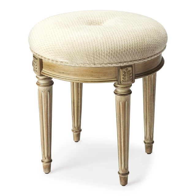 Transitional Bernadette Upholstered 18"W Vanity Stool, Silver For Sale - Image 3 of 3