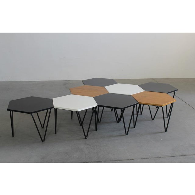 Hexagonal Coffee Tables in Wood and Metal by Gio Ponti from ISA, 1950s, Set of 8 For Sale - Image 9 of 13