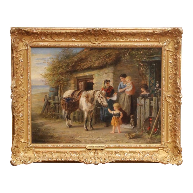 19th Century British Pastoral Oil Painting in Gilt Frame by Julian E. Drummond For Sale