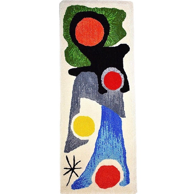 Mid-Century Modern Handmade Rya Rug Type Insp Calder Miro Matisse Modern Art Wall Hanging Tapestry For Sale - Image 3 of 11