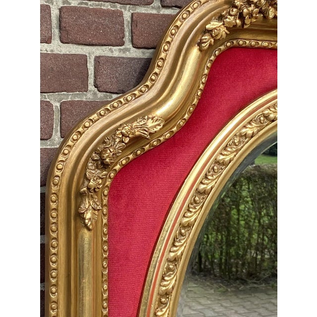 Mid-20th French Louis XVI Gold Velvet Wood Wall Mirror For Sale - Image 10 of 14
