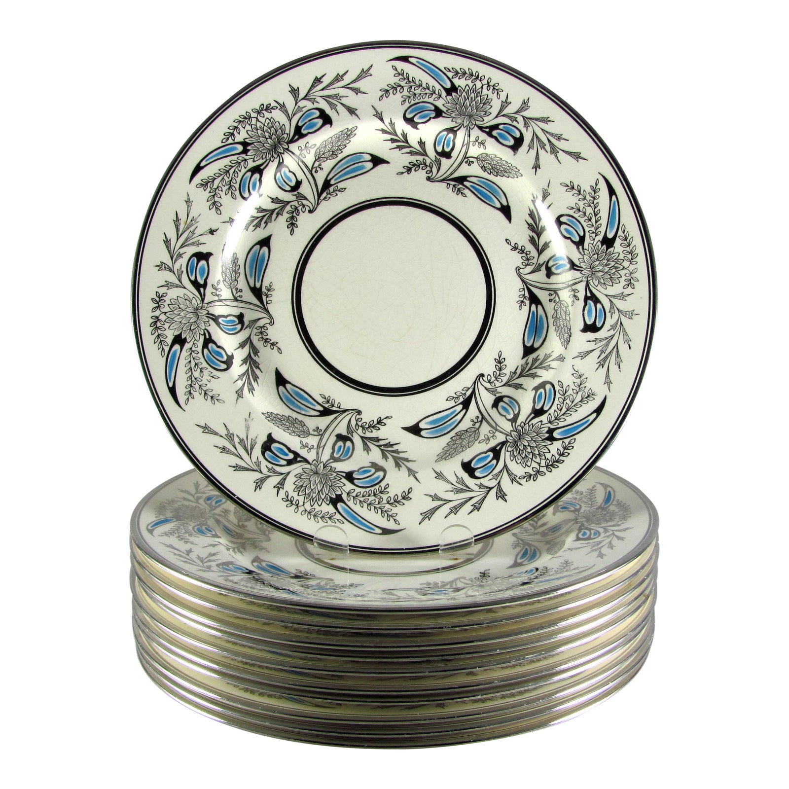 Johnson Brothers Art Deco Silver Blue Dinner Plates Set of 11 Chairish