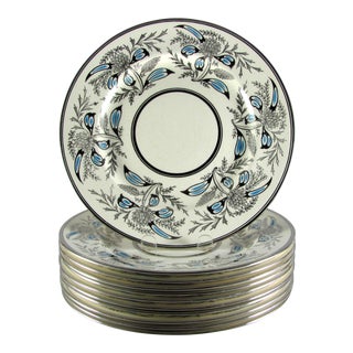 Johnson Brothers Art Deco Silver Blue Dinner Plates - Set of 11 For Sale