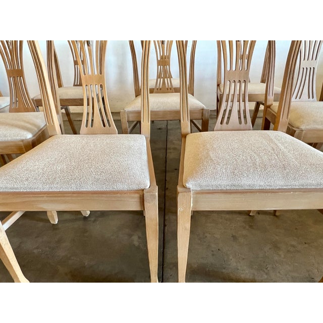 Vintage Sheraton Style Hand Carved Shield Back Dining Chairs Newly Upholstered - Set of 10 For Sale In New York - Image 6 of 11