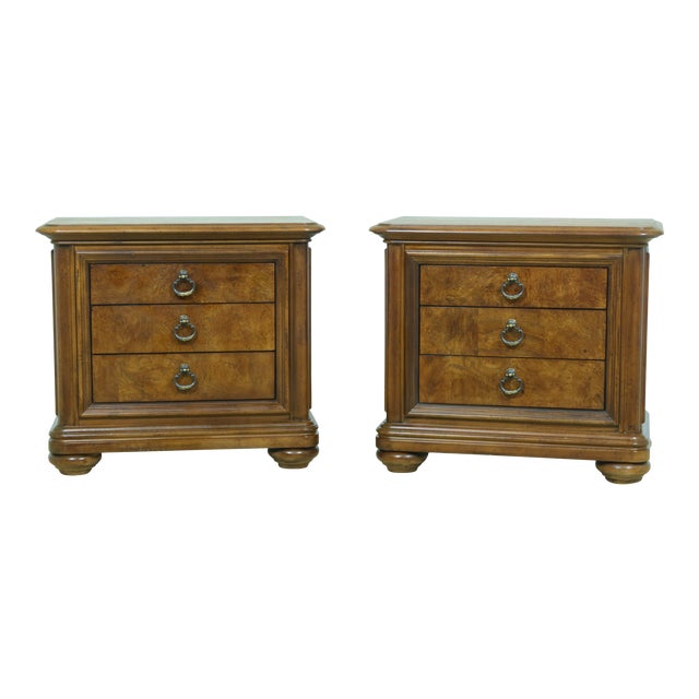 Thomasville Walnut 3 Drawer Nightstands a Pair Chairish