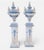 Make a grand statement with this commanding pair of vintage Italian glazed ceramic lidded urns on matching pedestals....