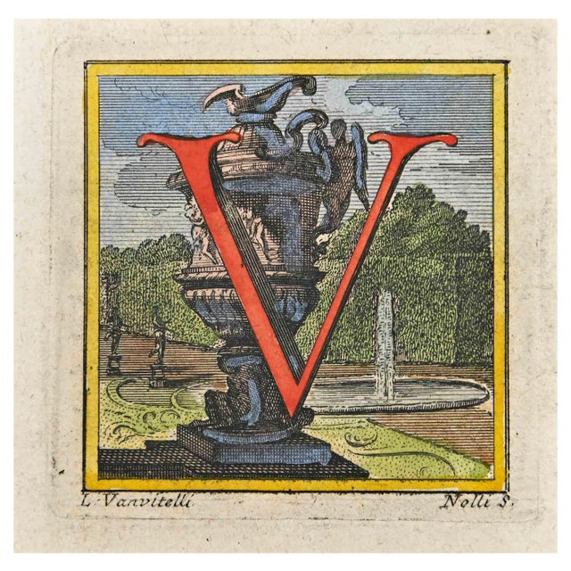 Luigi Vanvitelli, Letter of the Alphabet: V, Etching, 18th Century For Sale