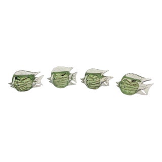 Vintage Italian Hand-Blown Green Art Glass Fish Sculptures - Set of 4 For Sale