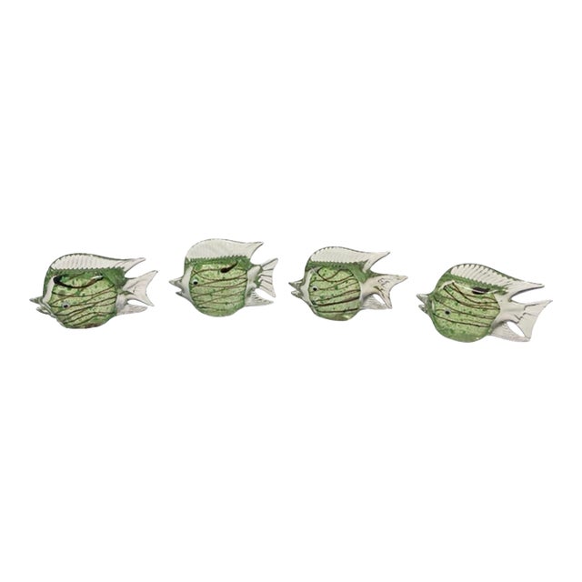 Vintage Italian Hand-Blown Green Art Glass Fish Sculptures - Set of 4 For Sale