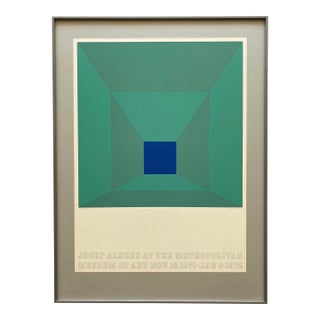 Josef Albers Vintage 1971 Limited Edition Hand Signed " P-Blue " Framed Mid Century Modernist Exhibition Silkscreen Print For Sale