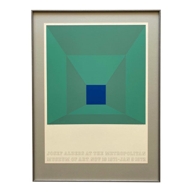 Josef Albers Vintage 1971 Limited Edition Hand Signed " P-Blue " Framed Mid Century Modernist Exhibition Silkscreen Print For Sale