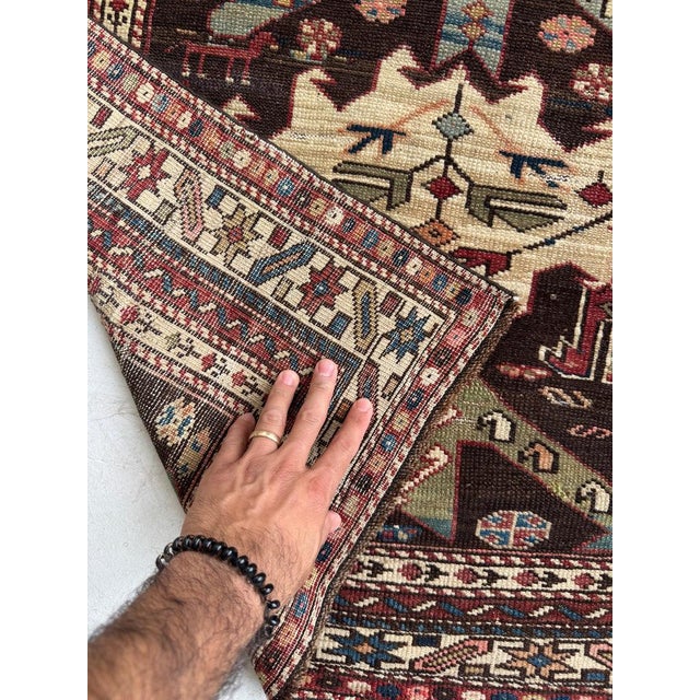 Brown Antique Caucasian Kuba Village Life, Natural Dyes, True Art Rug 3 x 4 For Sale - Image 8 of 12