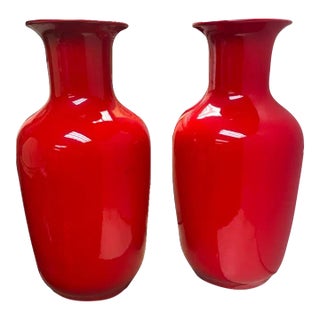 Vintage Asian “Sang De Boeuf” Red Glazed Ceramic Vases- a Pair For Sale