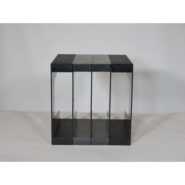 Mid-Century Modern Space Age Vinyl Stand in Smoked Acrylic Glass, 1970s For Sale - Image 3 of 16