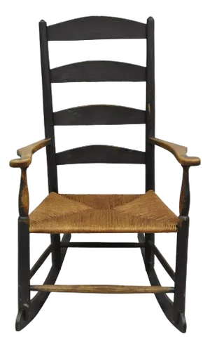 Early 19th Century Antique American Primitive Shaker Ebonized Wood Rush Seat Rocker Rocking Chair