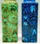 A set of two Danish Modern square vases, one green and one blue. The highly collectable vases are an example of the "Baca"...