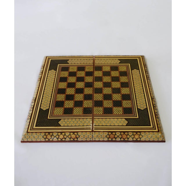 Persian Khatam Marquetry Chess & Backgammon Set, Black Red and Gold, One-of-One For Sale - Image 3 of 6
