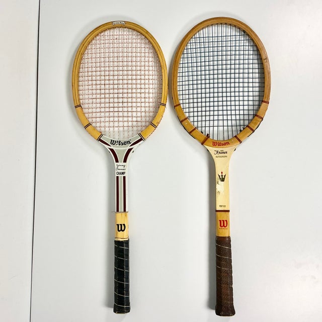 Vintage Americana Boho Chic Wood Wilson Tennis Rackets Decorative Wall Objects - Set of 2. For Sale - Image 9 of 12